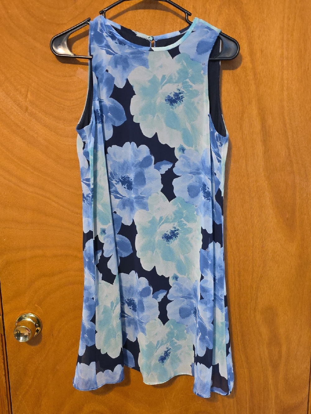 Sleeveless Blue Floral Swing Dress